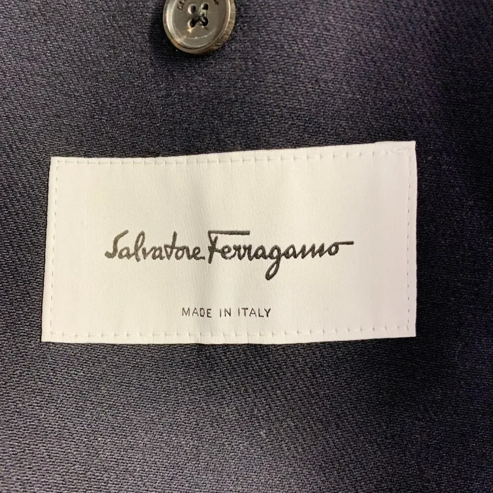 SALVATORE FERRAGAMO Size 42 Navy Twill Virgin Wool Cotton Sport Coat